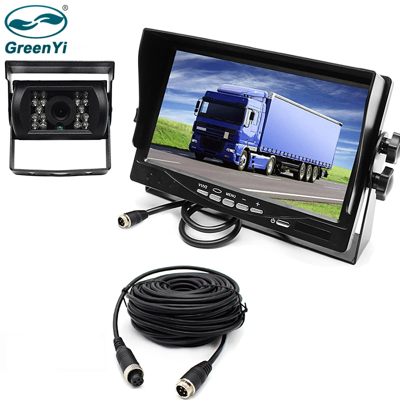 GreenYi Backup Camera Wired 7 Inch Monitor and Camera Kit For Truck/Semi-Trailer/Box Truck/RVTrailer/Bus/Tractor When Reversing car headrest dvd player