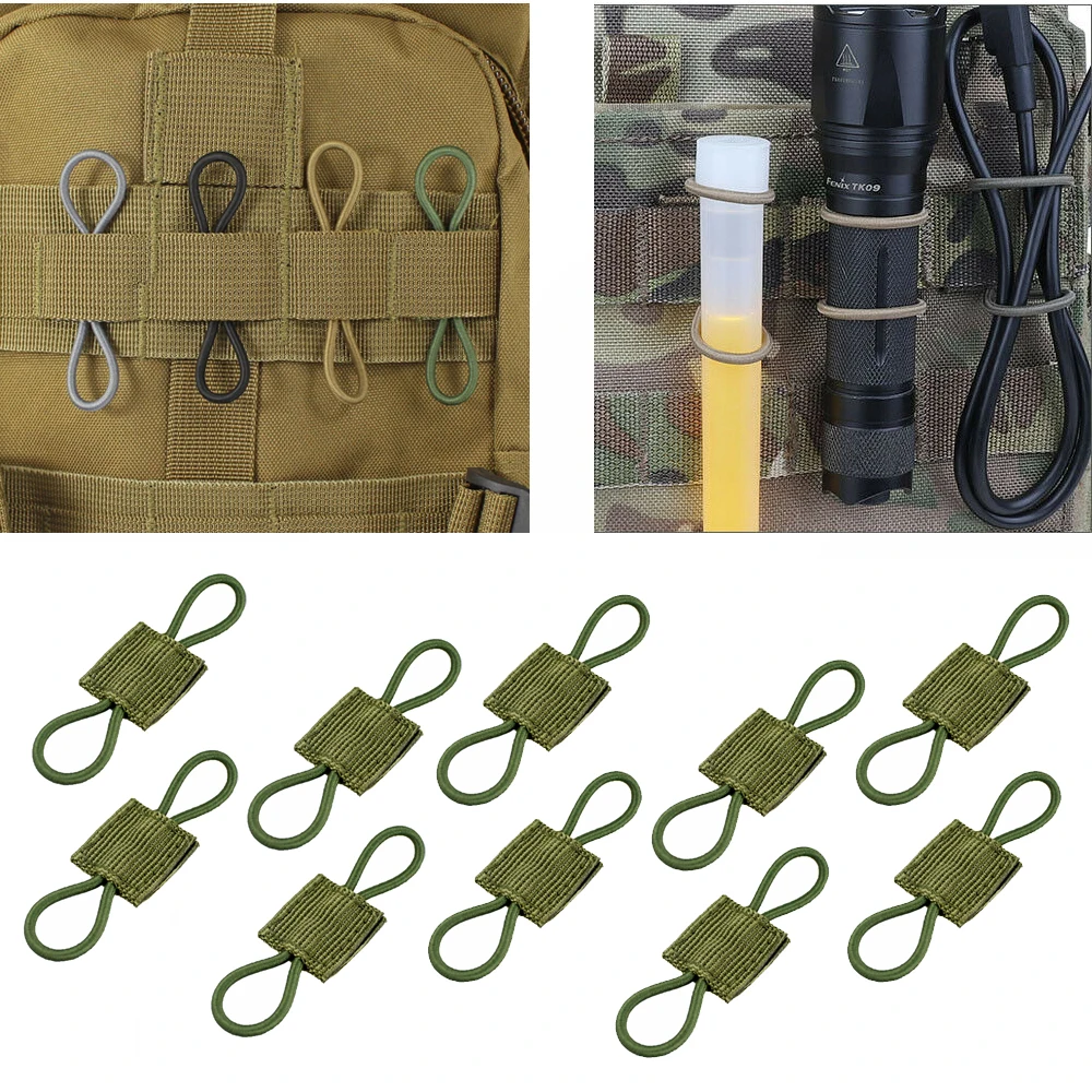 

10 Pcs/set Outdoor Tactical Elastic Molle Ribbon Buckle Hunting Binding Retainer for PTT Antenna Stick Pipe