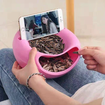 

Lazy Snack Bowl Plastic Double-Layer Snack Storage Box Bowl Fruit Bowl And Mobile Phone Bracket Artifact