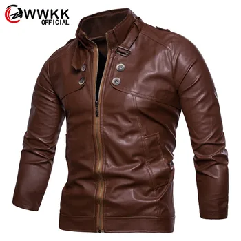 

WWKK Large Size Europe America Men's Leather Jackets Casual Motorcycle PU Jacket Biker Leather Coats Brand Multi-Button Clothing
