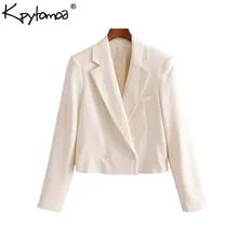 Винтажный стильный офисный женский двубортный укороченный пиджак женская мода года с зазубренным воротником Верхняя одежда с длинными рукавами шикарные топы