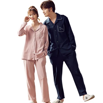 

Spring And Autumn Couple Pajama Set 100%Cotton Long Sleeve Pajamas Men And Women Home Clothing Sleepwear Lounge Pijama