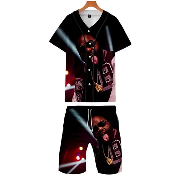 

2019 Rick Ross two piece set jackets and shorts Kpop Fashion new cool print Rick Rossbaseball jacket set for men streetwear