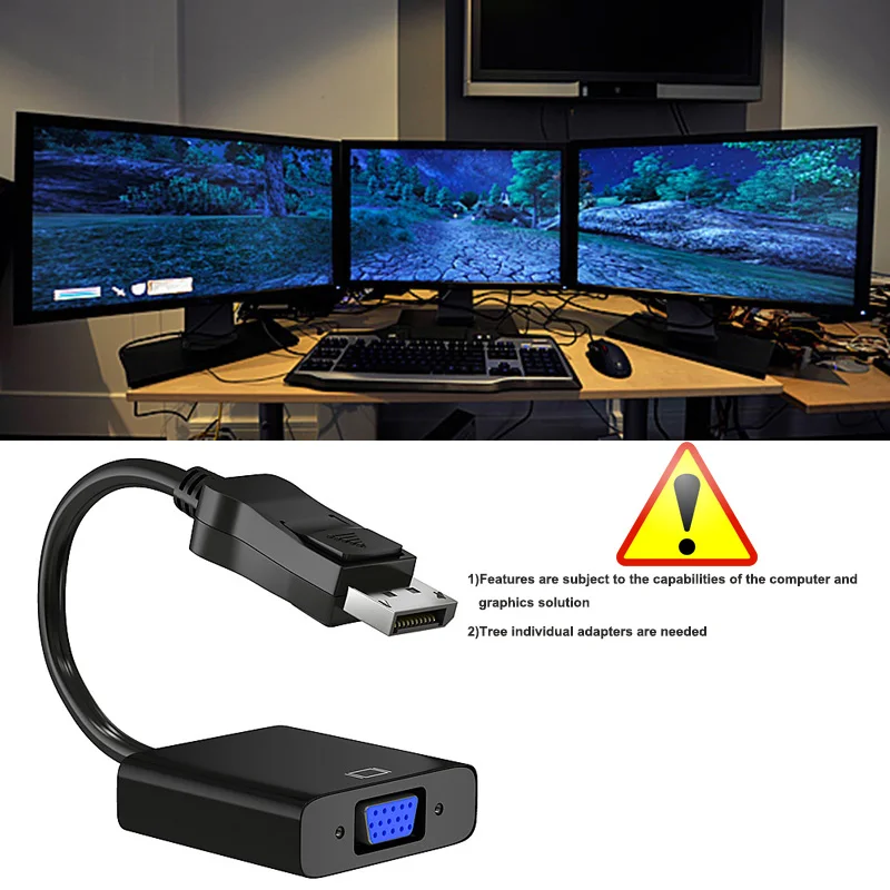 

Active Displayport to VGA adapter cable AMD Eyefinity Multi-screen supported connects up to 3 monitors to one PC case