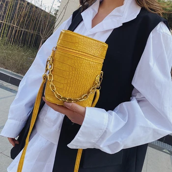 

Women Vintage Alligator Bucket Purses and Handbags Ladies Chains Shoulder Strap Zipper Bags Versatile Messenger Crossbody Bag