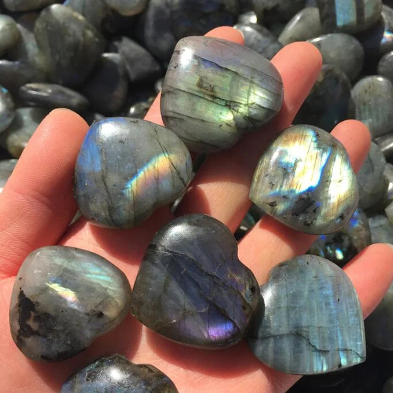 

Natural Labradorite Heart Shape Crystal Stone Pendant Moonstone Rock Tumbled Stone Reiki Healing Collection 25-30mm