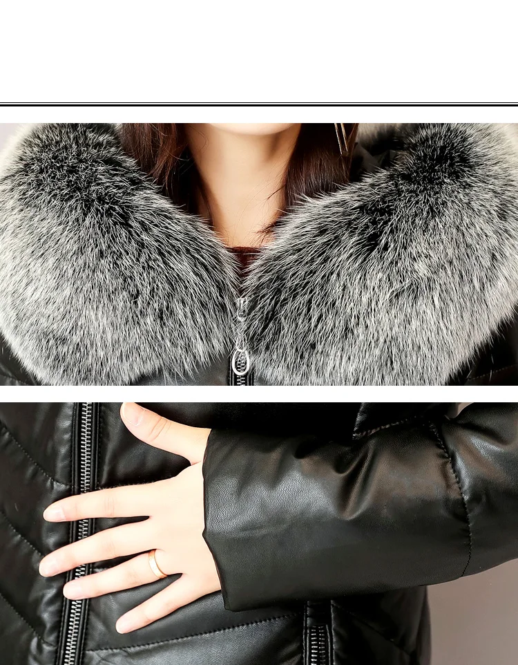 High quality Winter Down jacket Women Sheep Leather fox fur collar Female Hooded Long Coat Thick Slim Plus Size Female Parkas
