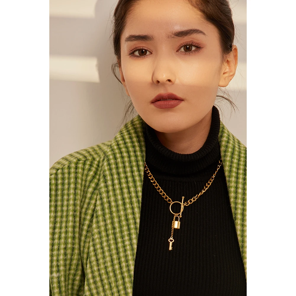 Stainless Steel Jewelry Punk Metal Lock Pendant Necklace - Image 2