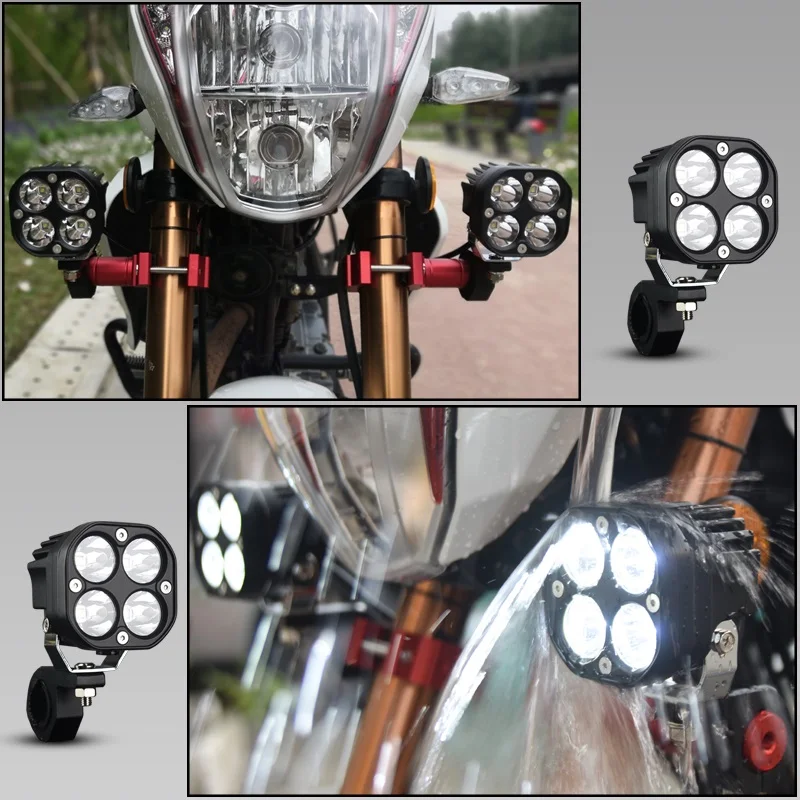 2x 4000lm 6000k motorcycles led aux light headlights waterproof spotlight 4x4 ATV fog light with switch wiring harnesses relay