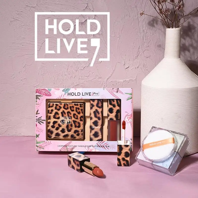 HOLD LIVE Leopard набор для макияжа водостойкая рассыпчатая пудра контроль маслом+ матовая бархатная помада+ Губная глазурь Портативные наборы для макияжа для женщин
