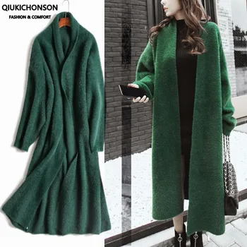 

Synthetic Mink Cashmere Sweater Cardigan Women Winter Coat Batwing Sleeve Knitted Long Cardigan Thick Plus Size Fluffy Sweaters
