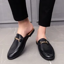 Черный половина; Кожаная мужская обувь; Мужские сабо повседневная