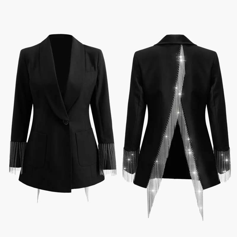 

2020 Personality Lu Back Irregular Tassel Chain Decoration One Grain Buckle Small Suit Coat