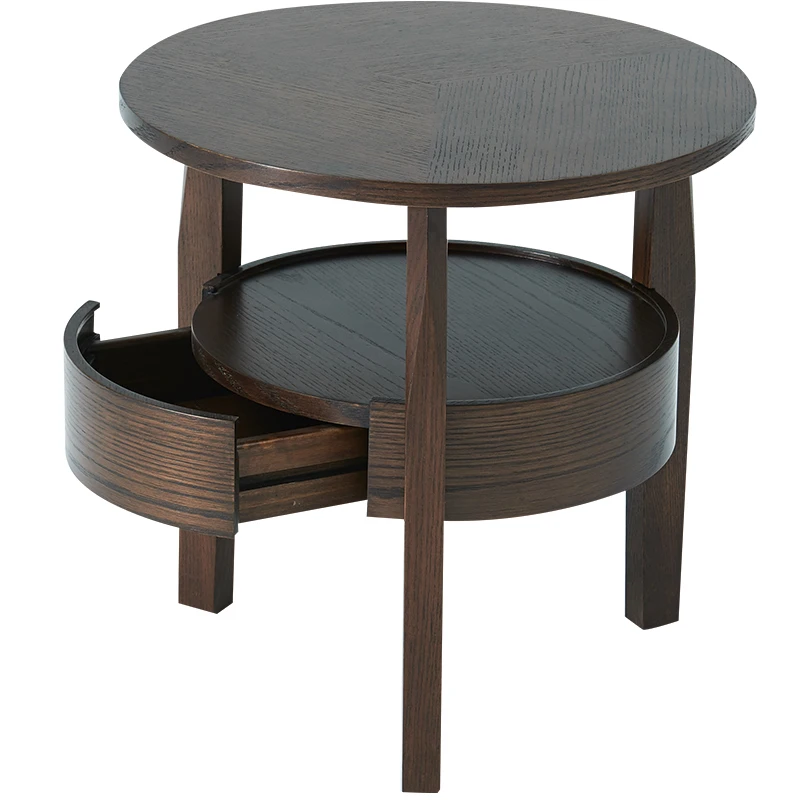 

Wooden coffee table Simple modern small round bedside cabinet personality living room sofa side storage drawer table mx11181440