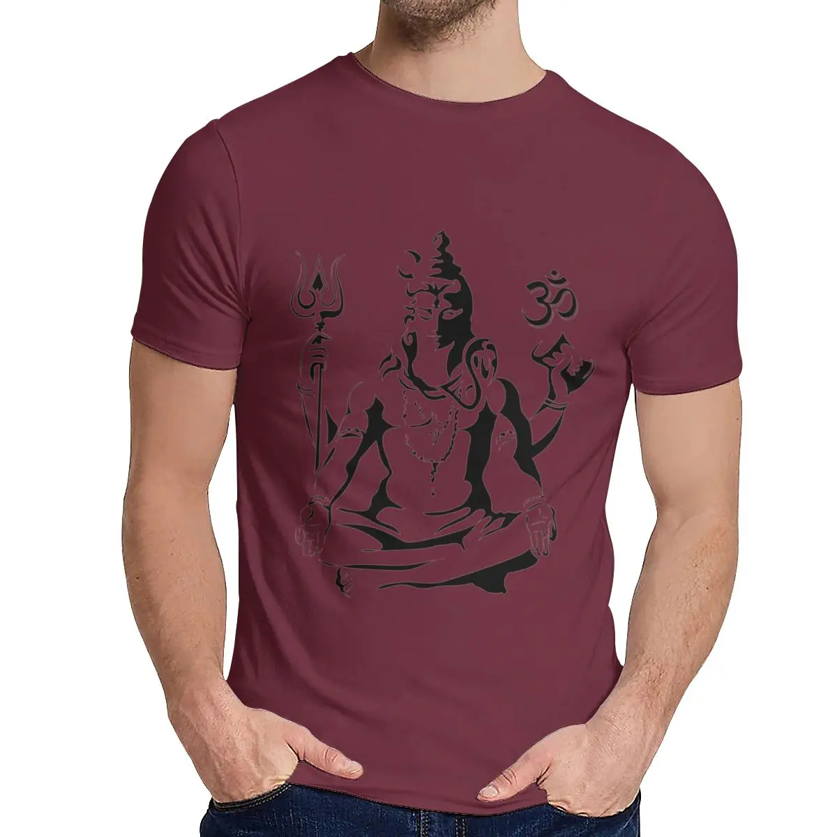 Бургундия Harajuku Lord Shiva Sketch Tee мужской пользовательский чистый хлопок футболка классический круглый вырез - Цвет: Бургундия