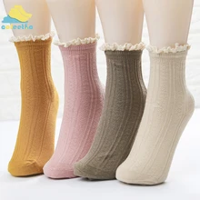Милые кружевные хлопковые носки; однотонные женские мягкие аксессуары; Kawaii; длинные носки принцессы для девочек; женская обувь; сезон осень-зима