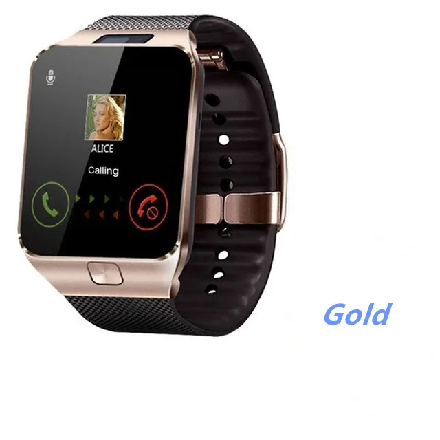 Умные часы с сенсорным экраном DZ09 высокопиксельное bluetooth-соединение для совершения звонков SIM GSM для Ios Android телефон поддерживает мульти-лангу - Цвет: Gold