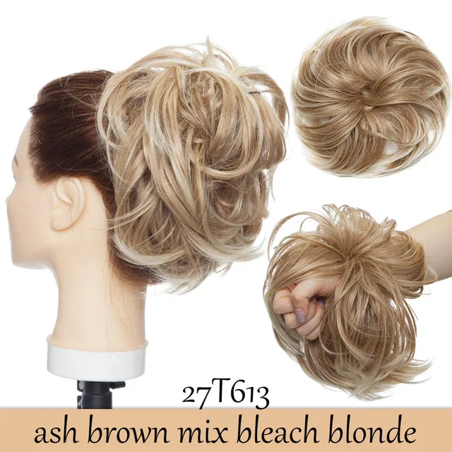 HAIRRO 80g Straight Donut Chignon Hairpieces Synthetic Ombre Elastic Updo Chignon Fluffy Messy Scrunchies Hair Bun For Women 27T613-80g