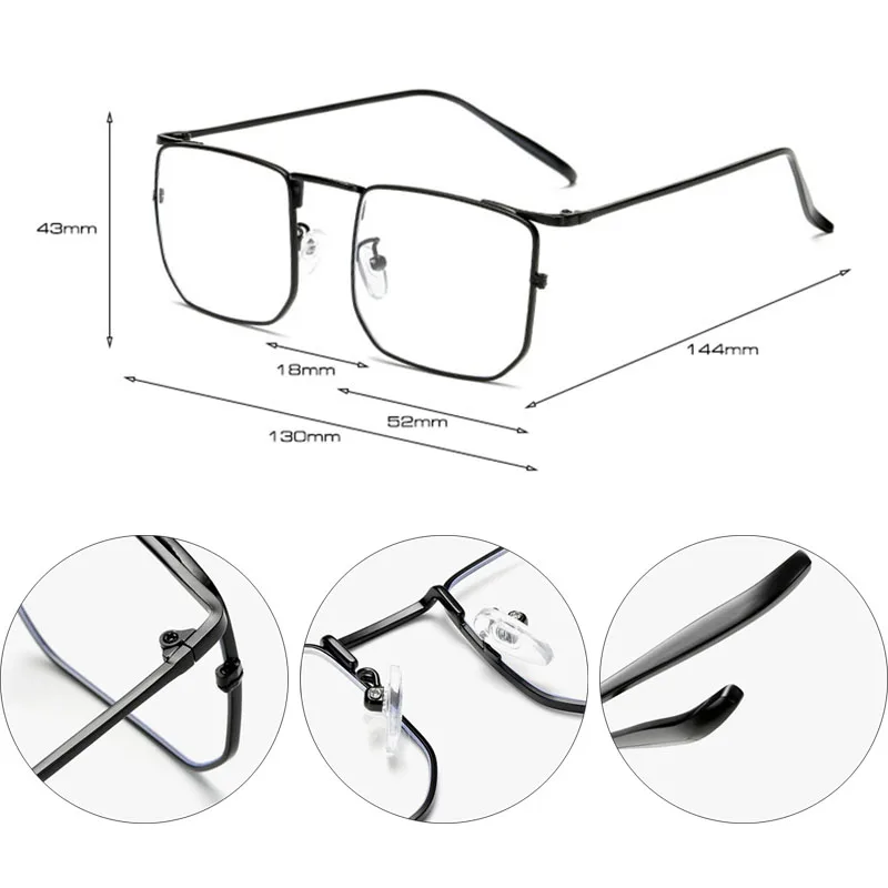SO&EI Retro Classic Square Men Women Glasses Frame Fashion Metal Frame Clear Lens Optical Prescription Myopia Eyeglasses Frames