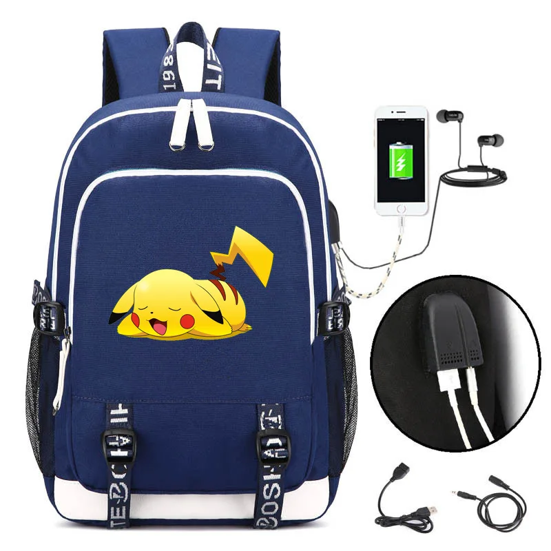 Аниме Пикачу GO Evee USB порт рюкзак сумка замок/интерфейс наушников студенческий блокнот сумка для ноутбука - Цвет: Style 8
