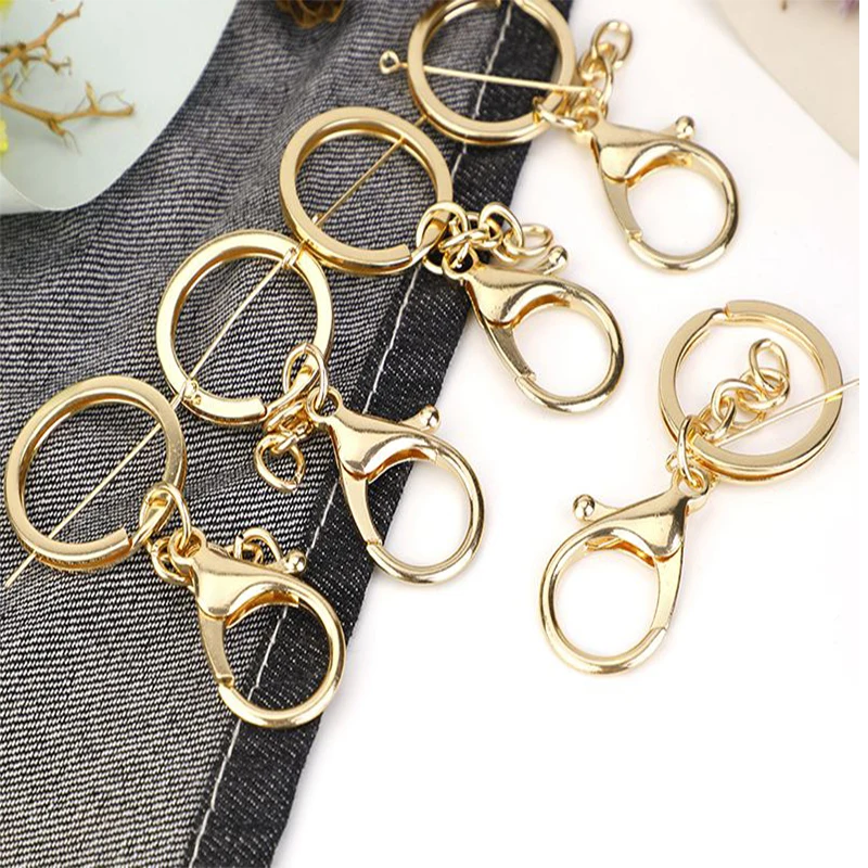 

Polished brass golden color 25mm Keyring Keychain Split Ring with Short Chain Key Rings Women Men DIY Key Chains Accessories