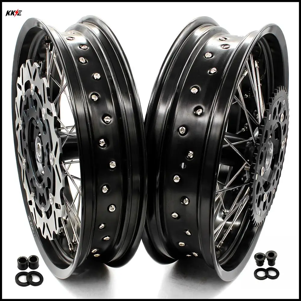 KKE CNC 3.5/4.25 COMPLETE SUPERMOTO WHEELS RIMS SET FOR SUZUKI DRZ400