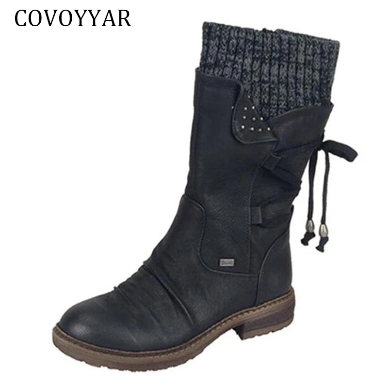 COVOYYAR/; Лидер продаж; ботинки для ранней зимы; женская модная вязаная обувь; Женская Лоскутная обувь; ботинки; большие размеры; WBS2149