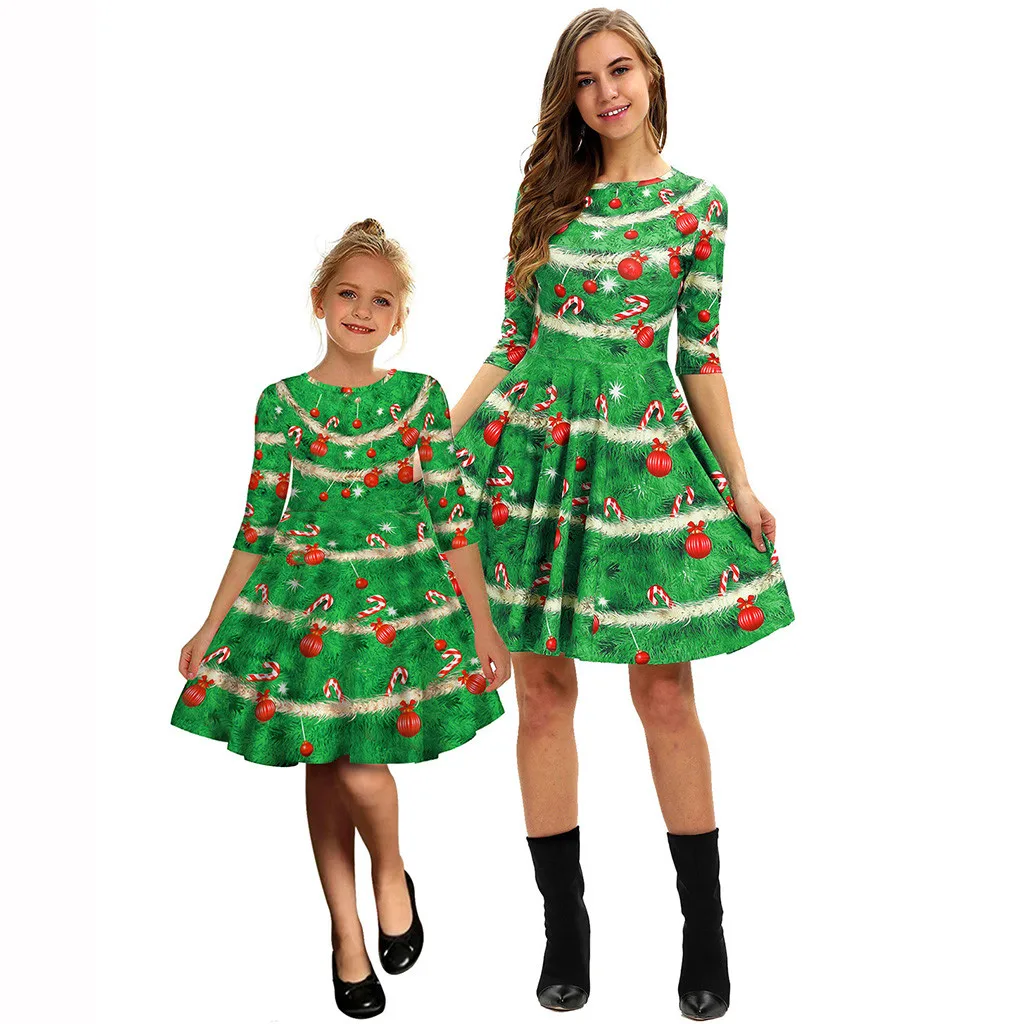 

Christmas Family Look Long Dresses for Mother Daughter Vestido Xmas Girls Dress Long Sleeve Family Matching Mommy and Me Clothes