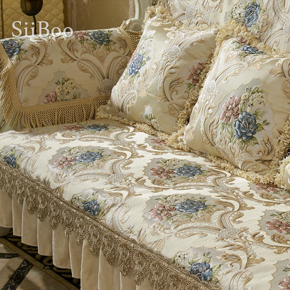 أغطية أرائك فاخرة مزخرفة بالزهور من قماش الجاكار بطراز أوروبي أغطية أرائك مزخرفة بكشكشة من الدانتيل أغطية أرائك fundas de sp5406 sofa cover aliexpress