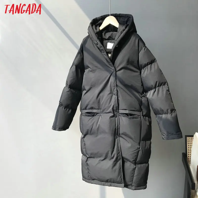 Tangada, Женские однотонные Длинные парки большого размера с капюшоном, толстые, с длинным рукавом, с карманами, женское элегантное теплое зимнее пальто ATC12