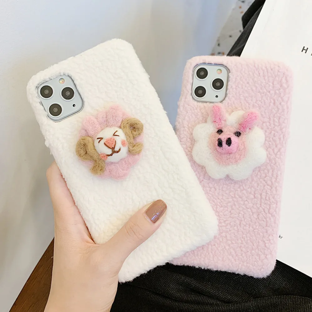 

KISSCASE Candy Color Plush Case For iPhone 11 Pro X XR XS Max7 8 6 6s Plus Winter Warm Fur Solid Phone Cases Soft TPU Back Cove