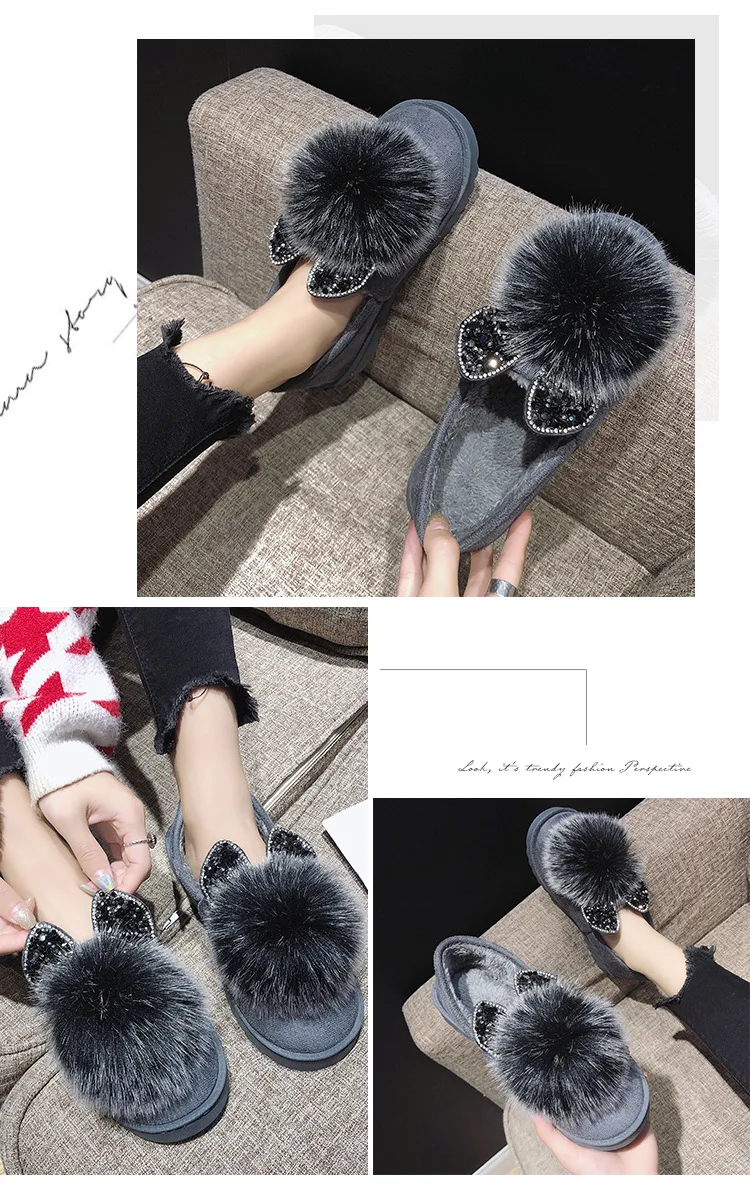 Модная обувь в горошек г. Корейские туфли на плоской подошве милые бархатные теплые женские туфли из хлопка с заячьими ушками