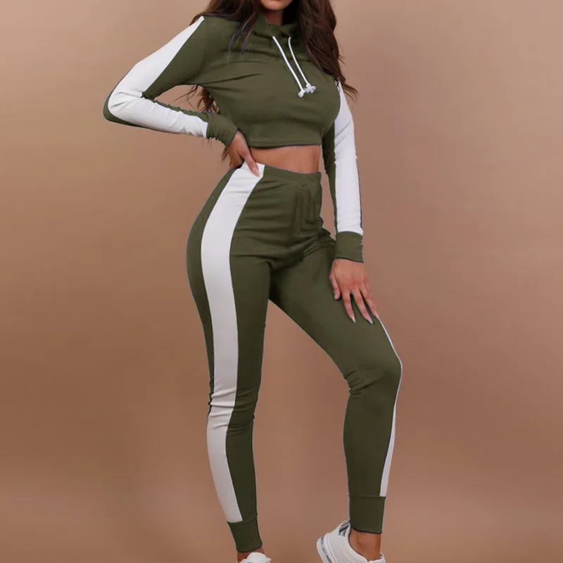 

Women's Fashion Spring and Autumn Sports Suits 2 Pieces Ladies Side Striped Long Sleeve Hoodied Sweatshirt+Casual Pants 2019 New
