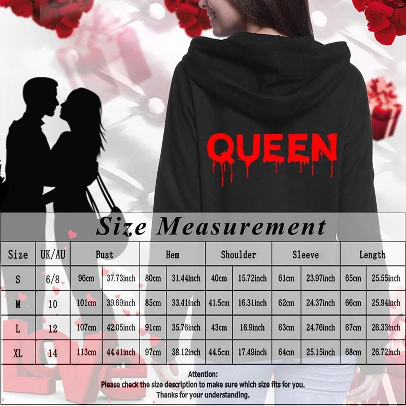 QUEEN KING толстовки для пар Hallween для женщин и мужчин Толстовка для влюбленных ужасов пары худи пуловеры в стиле кэжуал подарок