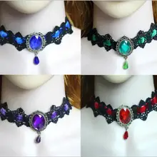 Богемное кружевное Готический тату-чокер, ожерелье для женщин, винтажное ожерелье с кристаллами черного, красного, синего цвета, винтажное ожерелье с воротником в стиле панк, колье, ювелирное изделие