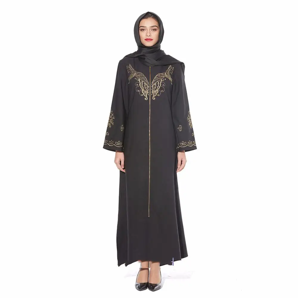 Abaya женские мусульманские платья Дубай Абая черный Халат на молнии кардиган с длинными рукавами кафтан элегантный дизайн Макси платья одежда SL1111