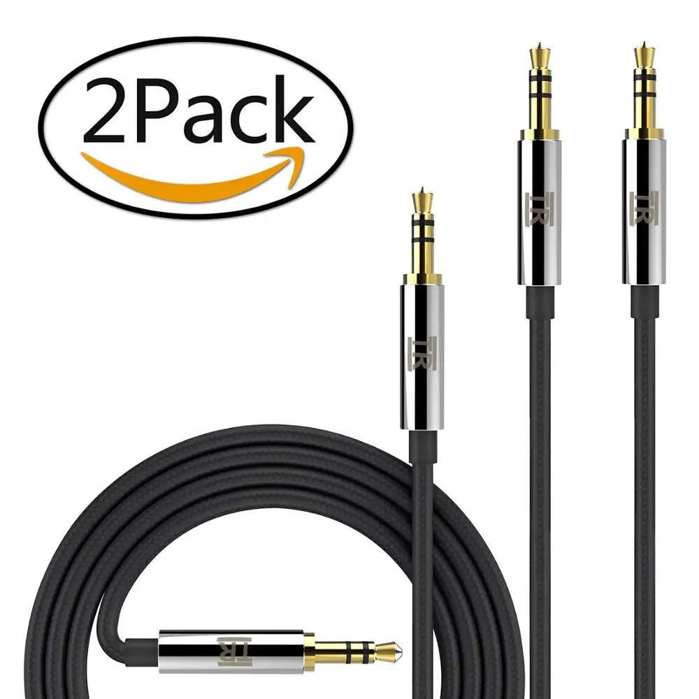

TechRise 1.5 meters Nylon Braided Metal Premium Audio Cable 3.5mm Black 2-Pack Gold-plated AUX Audio Cables