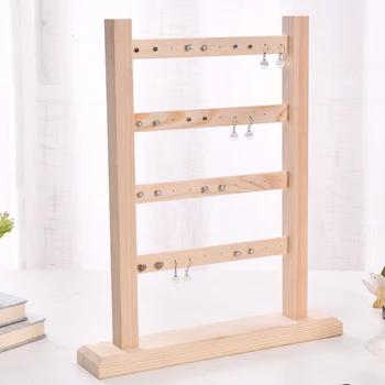 

4 Layer Jewelry Display Show Necklaces Stand Storage Practical Holder Findings Wooden Organizer Earrings Rack Hanging Home