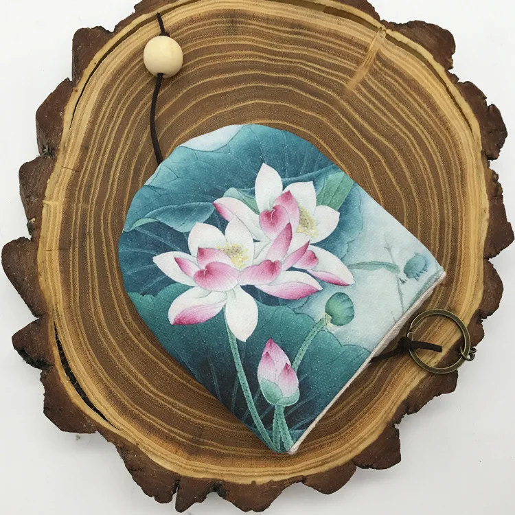 2 lotus Alasir, ручной работы, кошелек для ключей, китайский стиль, холст, цветы, держатель для ключей, Ретро стиль, креативный Брелок Сумочка, Женский кошелек с милым принтом - Цвет: 2 lotus