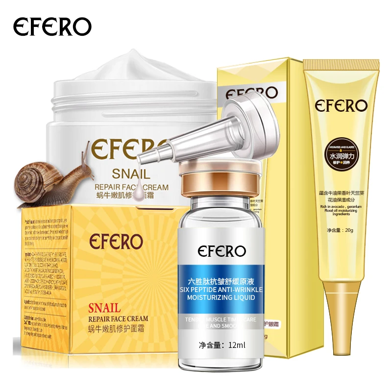 Efero 1 шт. увлажняющий крем с экстрактом улитки для лица+ 1 шт. крем против морщин для глаз для удаления темных кругов+ 1 шт. коллагеновая Сыворотка для лица