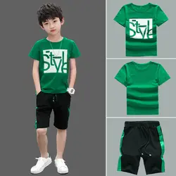 Летний комплект одежды для мальчиков футболка с короткими рукавами для мальчиков + Детские короткие штаны детский спортивный костюм из 2