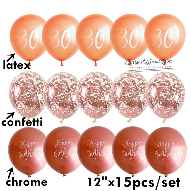 15Pcs/Set 12/16Inch Mixed Rose Gold Foil Letter Balloons 30th Birthday Party Decorations So Happy Im Thirty Balls Banners Chrome set 3