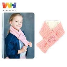 Корейский детский шарф с милым бантом; Однотонный шарф для девочек; сезон осень-зима; вязаный плотный шарф с кольцом; теплый шейный платок