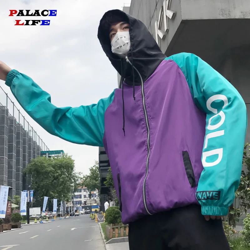 Хип Хоп Мужская Лоскутная куртка с капюшоном 2020 Harajuku буквенным принтом на молнии