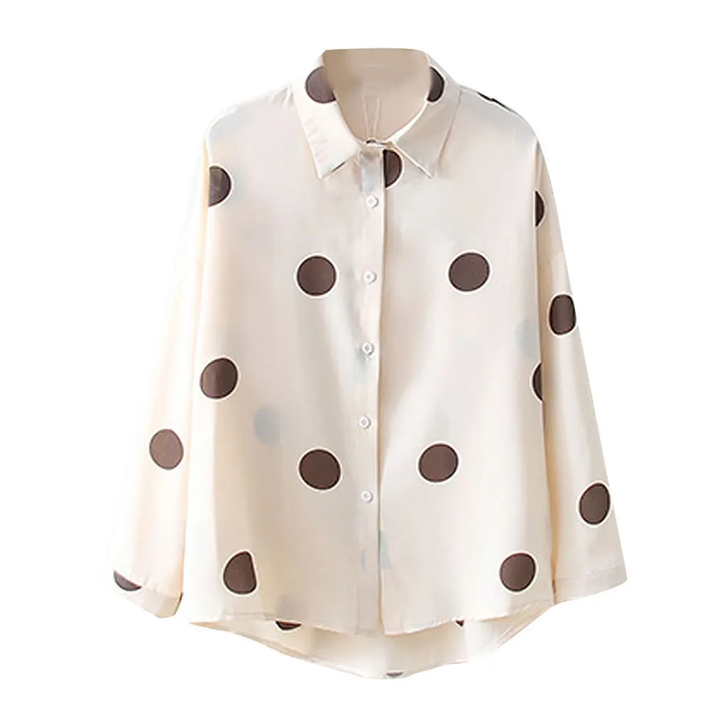 Womens Blouses And Tops Women Loose Wild Lapel Polka Dot Long Sleeve Chiffon Shirt Top Womens Tops And Blouses Elegant Z0116