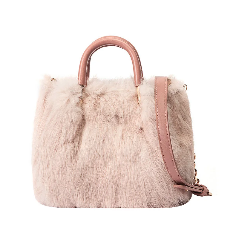 

2019 Winter Fashion Rabbit Fur Tote Bag High Quality Soft Plush Women's Designer Chain Handbag Casual Shoulder bag 698