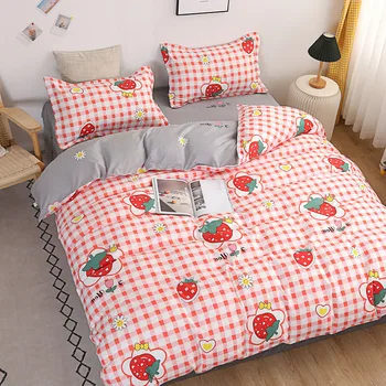 

Soft Bed Sheet Pillowcase Bedding 4Pcs/set Cartoon Fashion Skin-Friendly Kit Soft Student Quilt Cover Comfortable Home Textile