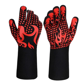 

BBQ Gloves Heat Resistant Barbecue Gloves Silica Gel Non Slip Oven Gloves Suitable for Barbecue Cooking Baking Welding and Cutti