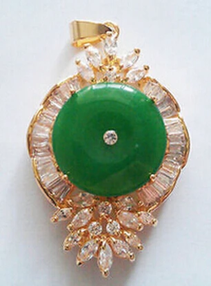 +++828 Emerald Green Jade 18KGP Crystal Luck Talisman Flower Pendant and Necklace | Украшения и аксессуары