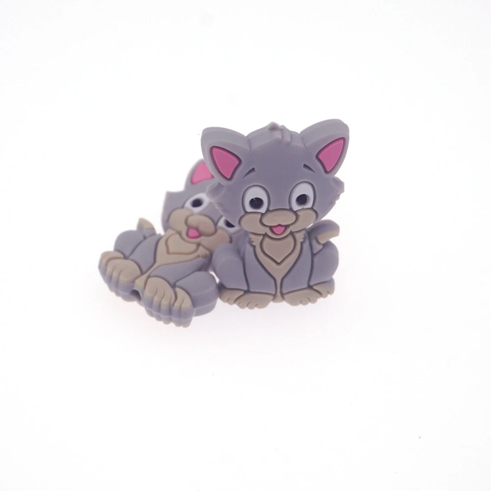 Gray Силиконовые бусины Sutoyuen, 5 шт., силиконовые грызуны, Прорезыватель для зубов, мини кошка, животное, жевание, сделай сам, пустышка, цепочка, Товары для малышей, Прорезыватель для зубов в рождественском стиле - Цвет: Gray